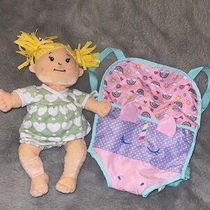 Manhatten Toy Baby Stella Doll & Carrier Blonde Soft First Doll